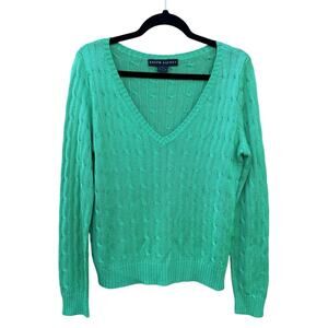 Ralph Lauren Black Label Silk Cable Knit V-Neck Sweater Size Large Y2K